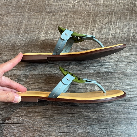 Tory Burch Miller T Strap Sandals Women’s 6M Green & Blue Leather - Picture 4 of 12